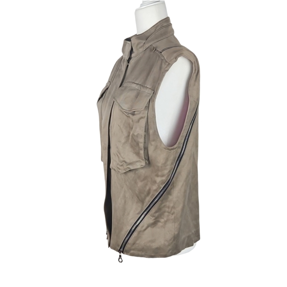 Vintage Grunge Cargo Vest Heavyweight Tan Vest Steampunk Zip High Neck Vest